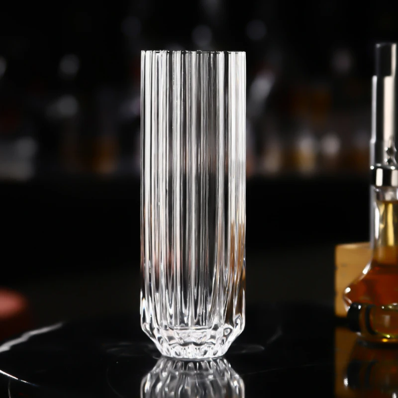 Korean Style Stripe Bud Cocktail Glasses Cup Creative Highball Coilin Glass Cup Korean Soju Drink Glass Drinkware Accessories glass cup