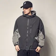 

Spring and Autumn New Men's Cargo Coat Colorblock Hood Top Hong Kong Style Couple Korean Style Baggy Casual Jacket Men