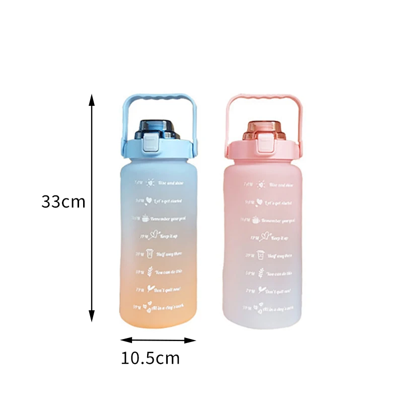 2L Water Bottle With Time Marker For Girl Fitness Jugs Large Capacity Portable Sports Gym Big Drink Bottle With Straw BPA Free