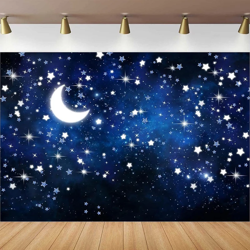 Starry Night Photography Fondale Galaxy Night Sky Sfondo Per Poster Di Compleanno Baby Shower Decor Twinkle Little Star Banner