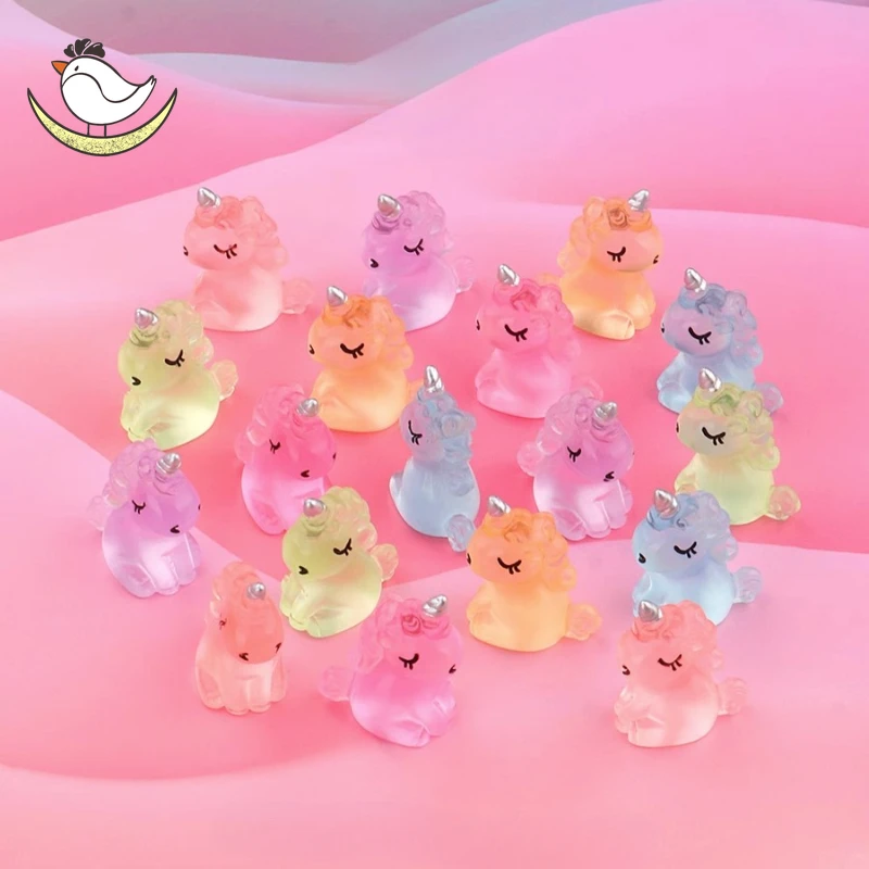 6Pcs Mini Unicorns Luminous Toy Cute Decorations Kids Glow in the Dark Resin Star Miniature Figurines Gift for Girls Novelty Gag