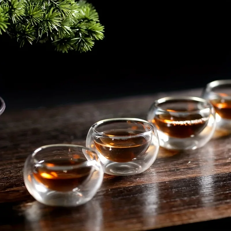 4/6pcs 50ml Shot Glass Teacups Double Wall Glasses Tea Cups Exquisite Kung Fu Drinkware Home Decor Espresso Vaso Heat Resistant