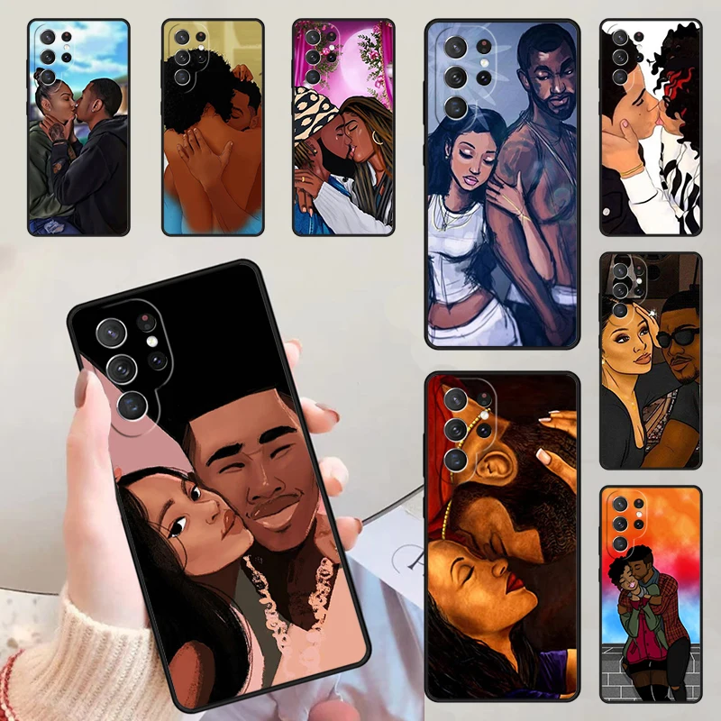 Fundas de teléfono Arte Afro pareja negra AMOR para Samsung Galaxy S23 S20 FE S21 S22 Ultra Note 20 S8 S9 S10 Note 10 Plus