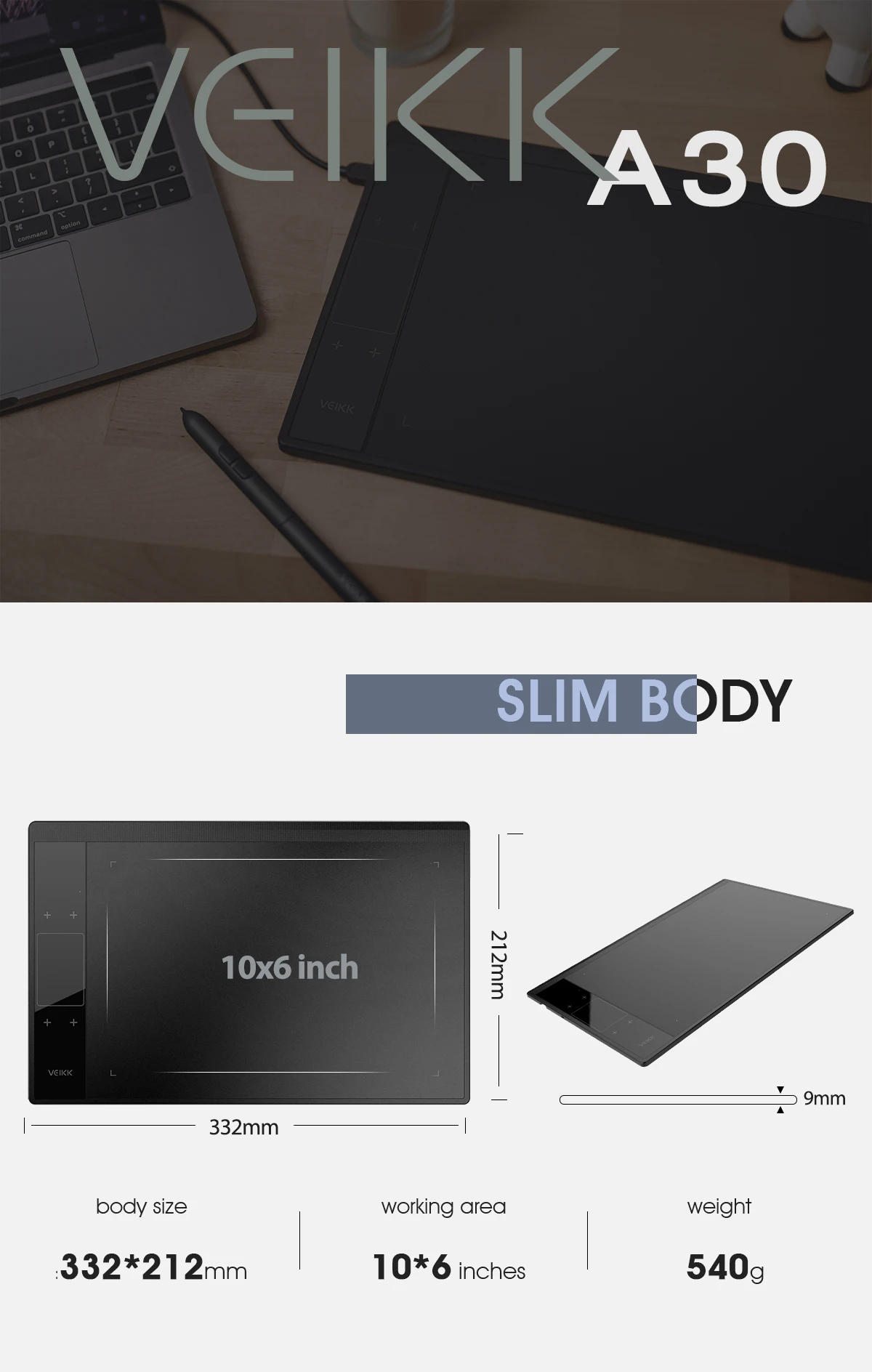 VEIKK A30 10X6 Inch Graphic Tablets Digital Pen Tablet Phone Drawing Tablet with Tilt OTG Battery-Free Stylus for Android Window 7 VEIKK A30 10X6 Inch Graphic Tablets Digital Pen Tablet Phone Drawing Tablet with Tilt OTG Battery-Free Stylus for Android Window 2