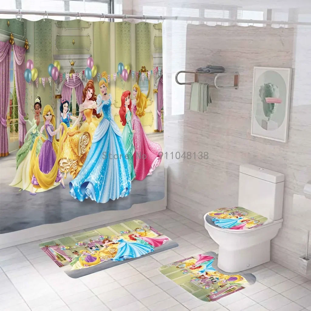 Disney Schneewittchen Cinderella Princess Shower Curtains Girls Bathroom Curtain 3D Fabric with Hooks Waterproof Bath Screen