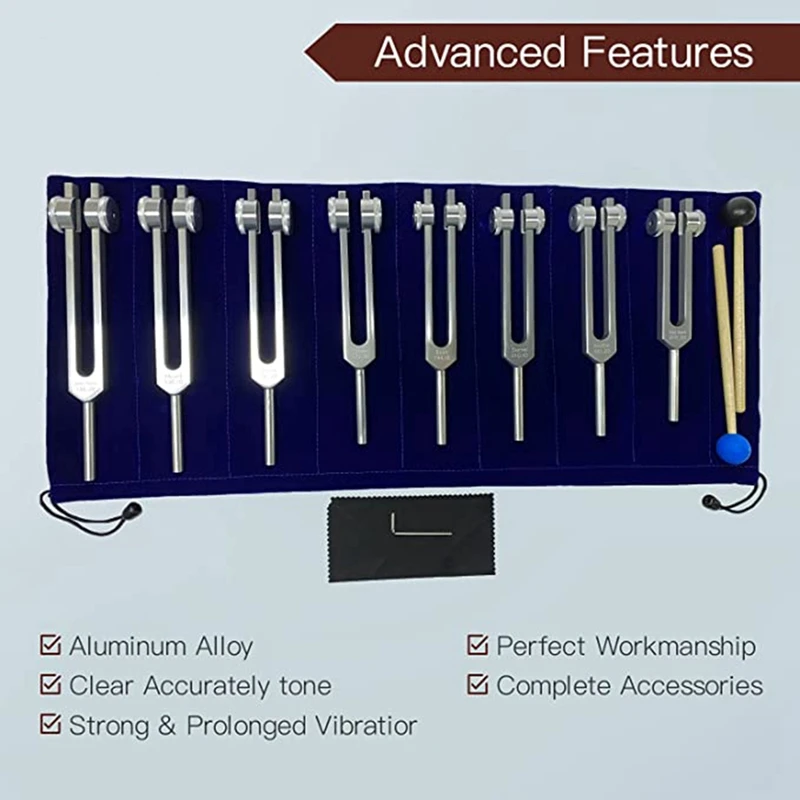 8 Pieces Chakra Tuning Fork Set Silver Chakra Tuning Fork For Healing, For Meditation 5