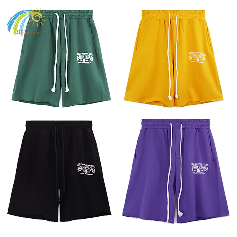 

Green Purple Yellow Black Denim Tears Shorts Men Women Jogger Drawstring Classic Logo Kapok Puff Print Breeches Inside Tags