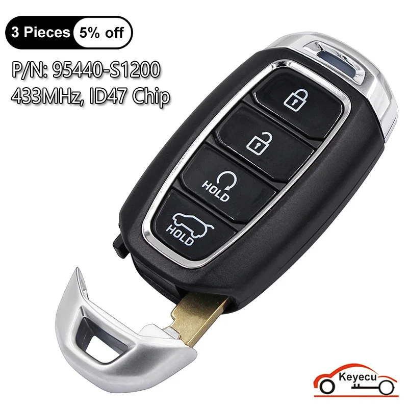 Keyecu 4 Pulsanti 433Mhz Id47 Chip Per Hyundai Santa Fe 2018 2019 Auto Smart Remote Control Key Fob P/N: 95440-S1200 Tq8-Fob-4F19
