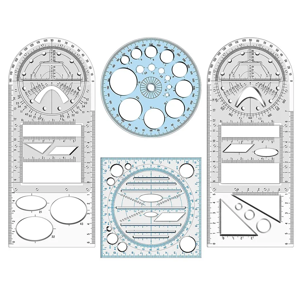 4Pcs Multifunctional Geometric Ruler Measuring Drawing Ruler Plastic Mathematics Tools for Student School Office Supply