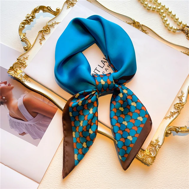 Silk Square Scarf Women Satin Bandana Print  Scarves Head Band Fashion Lady Hair Shawl and Wrap Female Neckerchief Hijab 2022 FJ571-2