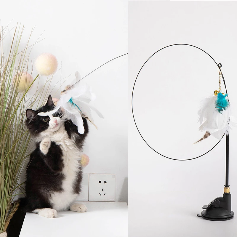 Interactive Cat Toy Funny Simulation Feather with Bell Cat Stick Toy for Kitten Playing Teaser Wand Toy Cat Supplies