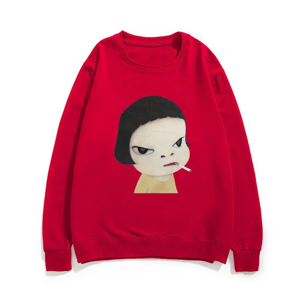 Funny Yoshitomo Nara Too Young To Die Smoking Girl Sweatshirt Men's Casual Oversized Pullover Unisex Art Aesthetic Sweatshirts