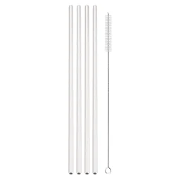 Silver Reusable Stainless Steel Drinking Straws Set with Cleaning Brush (5Pcs Straight)