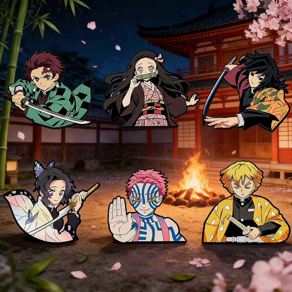 6 Peças de Pins Esmaltados Nezuko e Tanjirou, Broches de Desenho Animado, Emblemas de Metal Criativos, Joias para Roupas e Acessórios de Mochila, Presente