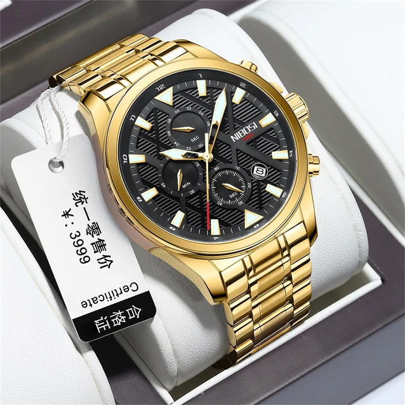 NIBOSI Mens Watches Top Brand Luxury Chronograph Quartz Watch Men Military Stainless Steel Sport Wristwatches Relogio Masculino