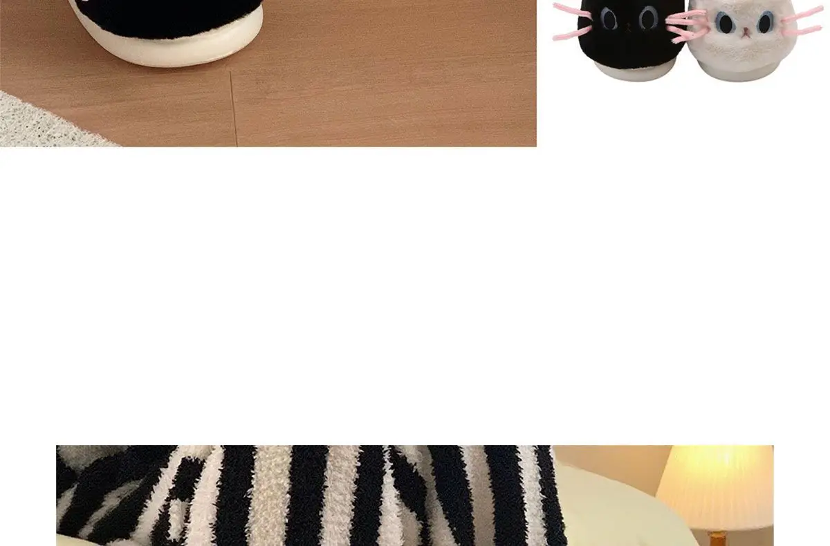 Schöne schwarz weiß 3D Katze Ohr Plüsch Hausschuhe Indoor Haus Tier Kitty Schuhe Frauen Slip-ons Pelz Pantoletten Chausson Chat – Detail 21