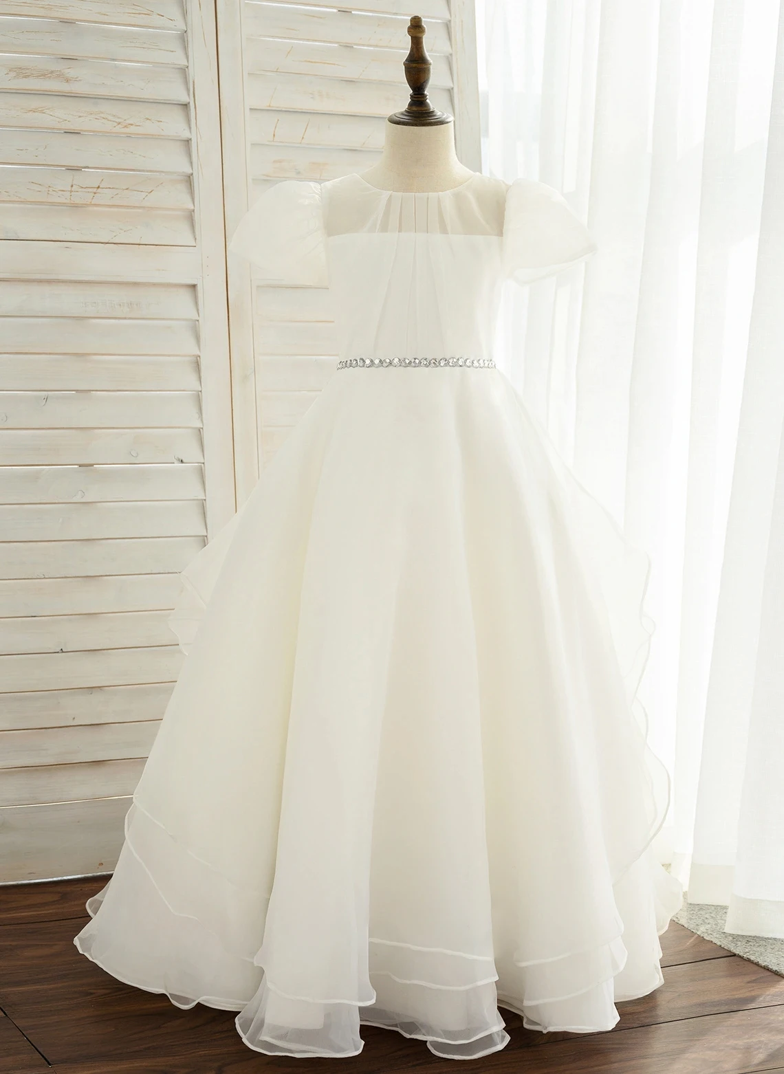 Ball-Gown/Princess Scoop Floor-Length Satin Flower Girl Dress Junior Bridesmaid Dress First Communion Dress 2-15T
