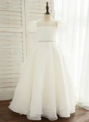 Ball-Gown/Princess Scoop Floor-Length Satin Flower Girl Dress Junior Bridesmaid Dress First Communion Dress 2-15T