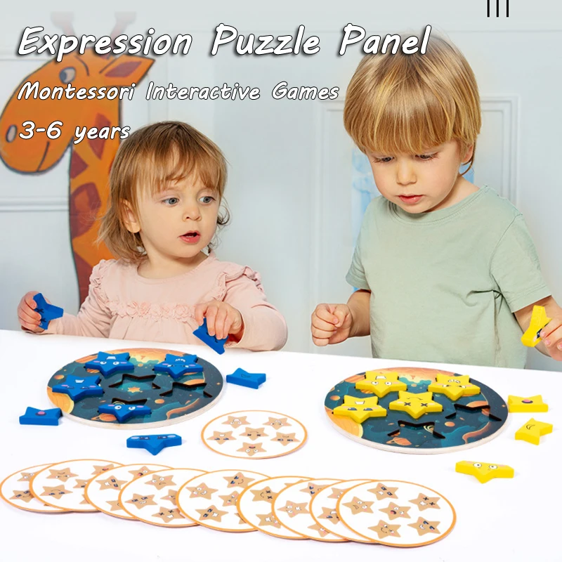 Star Expression Matching Puzzles Montessori Toys Social Board Games Emotion Puzzles Face Change Educational Wooden Toys for Kids 2