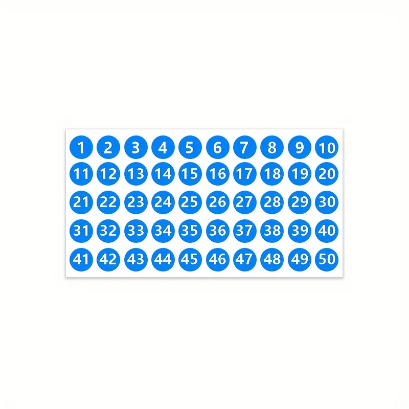 20장 연속번호 스티커 1-50 |   원형 컬러 라벨 2.54cm 자체 접착 비닐 숫자 데칼 (사무실, 재고용)