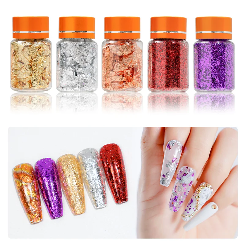 Irregular Shiny Gold Silver Foil Paper Leaf Flake Resin Nail Art Decoration DIY Craft Stickers Jewelry Flakes Manicure Makeup nail decoration,nail decorations,nail flakes