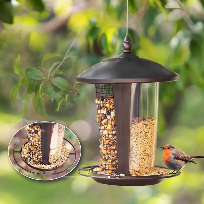 

Bird Feeder Wild Bird Feeder House Food Feeding House Squirrel Proof Heavy Duty Large Capacity Metal Bird Feeder Outside Decor