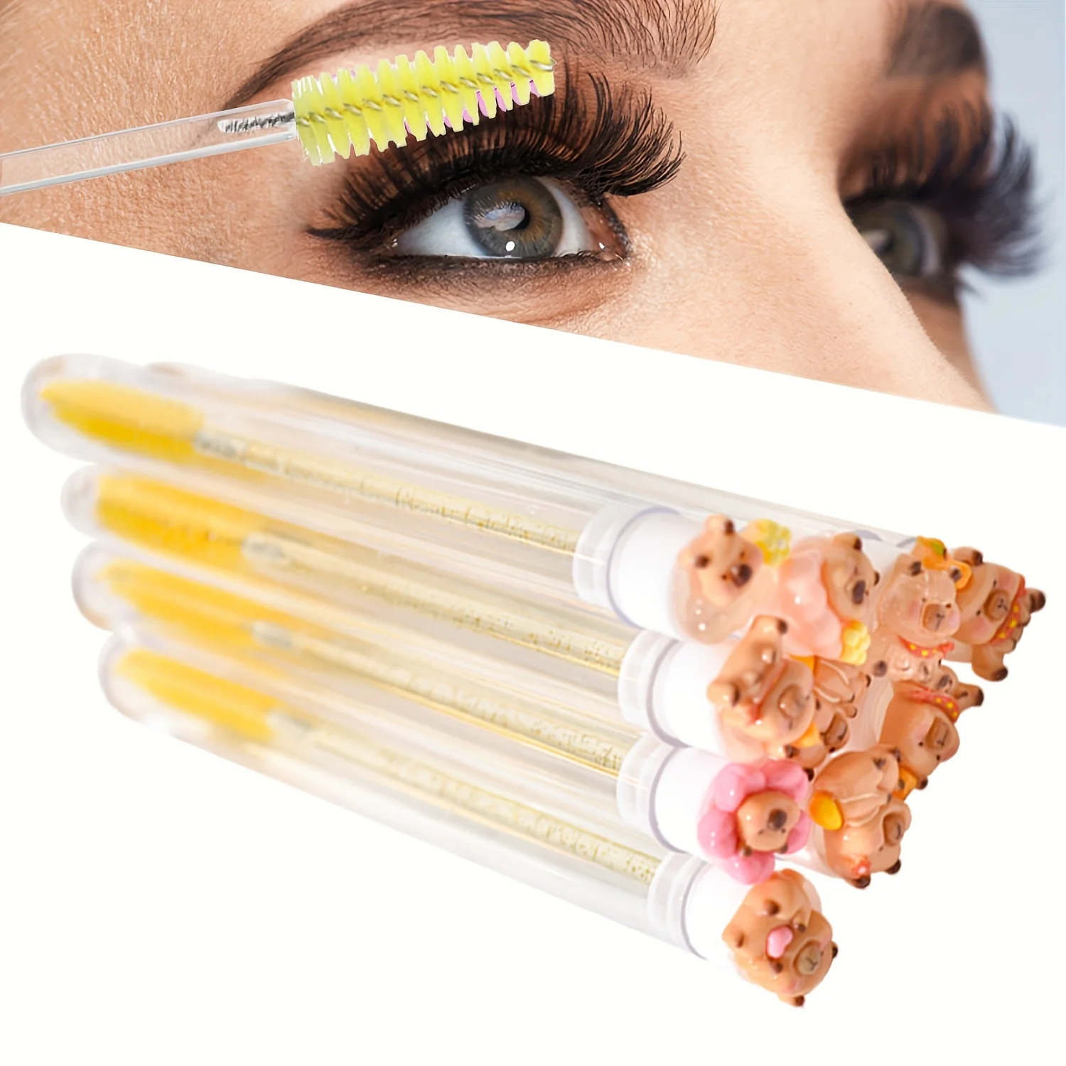 5/10/50pcs Kapibara Eyelash Extension Brushes, Cute Capybara Design, Reusable Nylon Bristle Oval Brushes, Unscented ABS