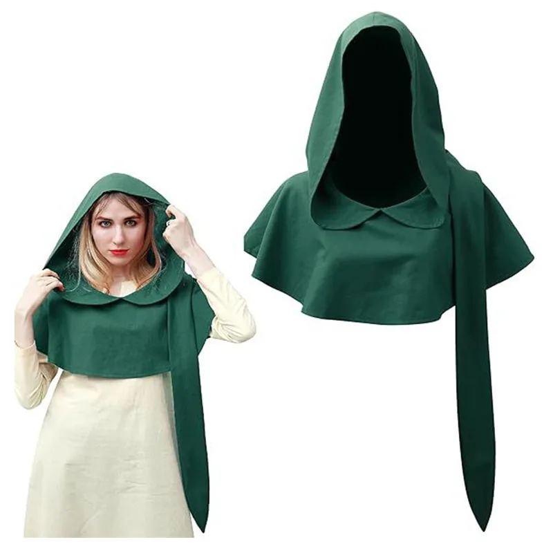 

Средневековая накидка с капюшоном, короткая плащ для женщин, костюм ведьмы для косплея, винтажные костюмы на Хэллоуин, пальто, маскарадные аксессуары