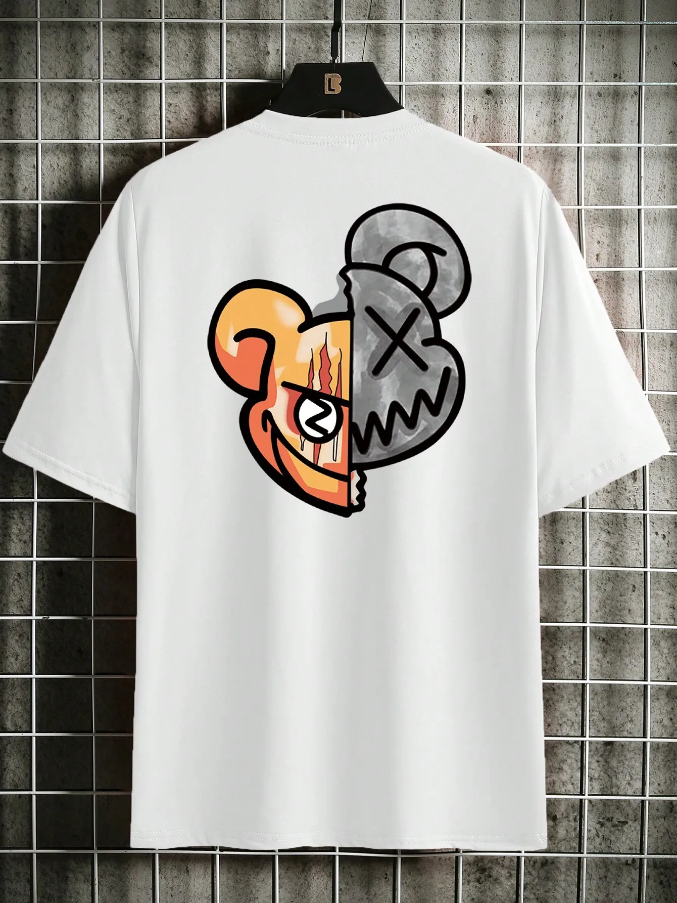 

2024 New 3D Digital Print Cartoon Bear Head Pattern Men's T-shirt American Retro Graffiti