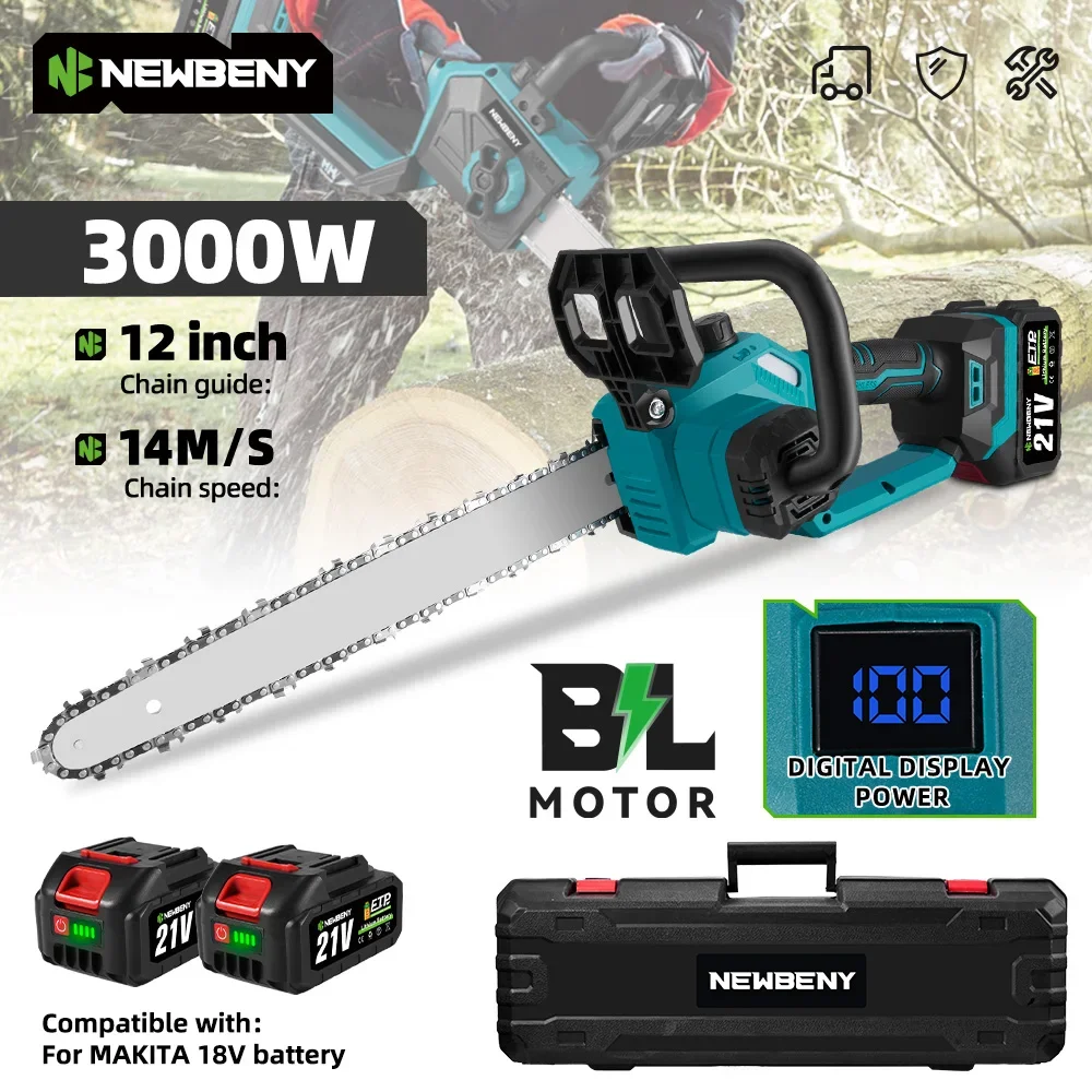 Electric Saw NEWBENY 12 Inch Brushless Electric Saw Cordless Efficient Garden Woodworking Cutting Power Tool For 18V-21V Battery