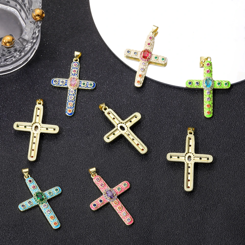 Juya handgemachte Dekoration religiöser Anhänger Schmuckherstellung Zubehör 18K echt vergoldet Zirkonia christlicher Kreuz Charms – Detail 22
