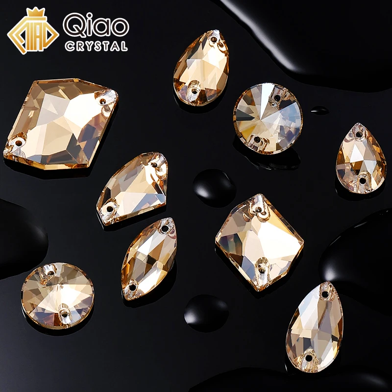 QIAO 골드 섀도우 크리스탈 글라스 GSHA AB 최고급 바느질용 스톤 플랫백 바느질형 라인스톤 의류, 가방 도매