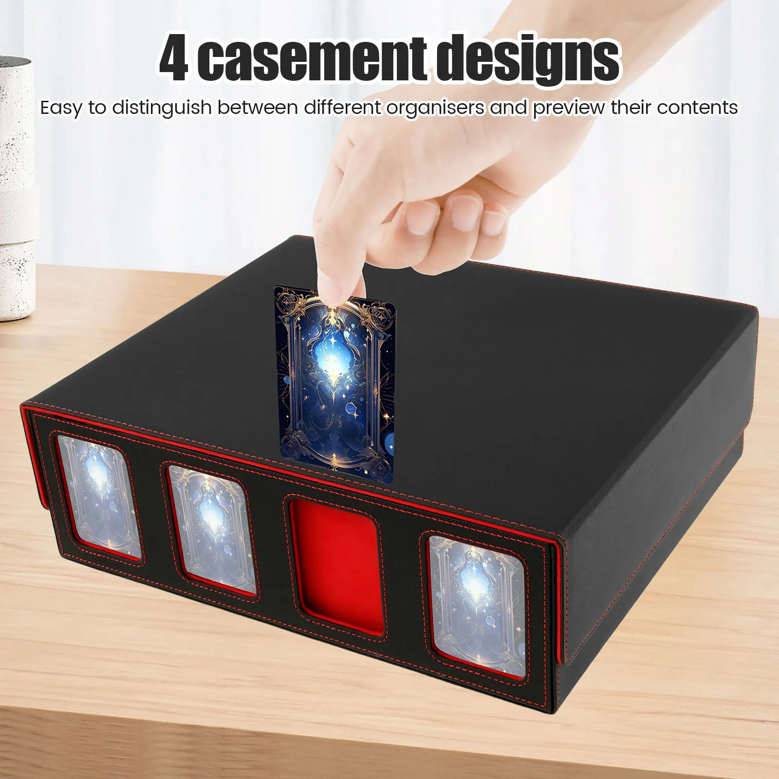 PU Leather Trading Card Storage Box 4 Rows Magnetic Closure Game Cards Box With Viewing Windows Card and Note Storage Supplies