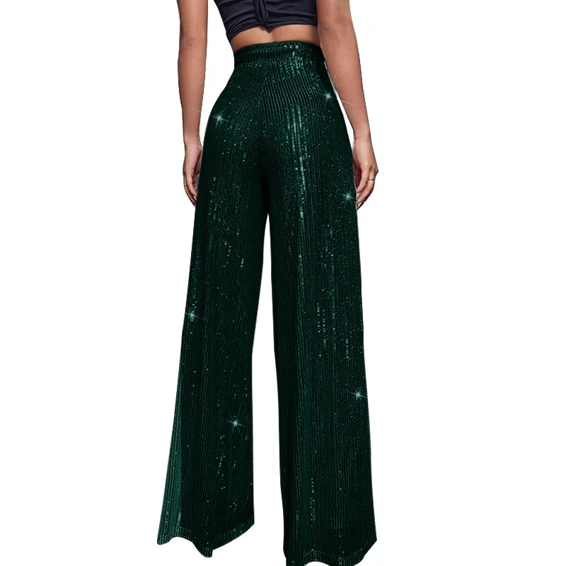 15 Colors Fashion Sequin Wide Leg Pants Black Red Blue Korean Style Women Trousers High Waist Loose Mopping Long Pants S-3XL 4