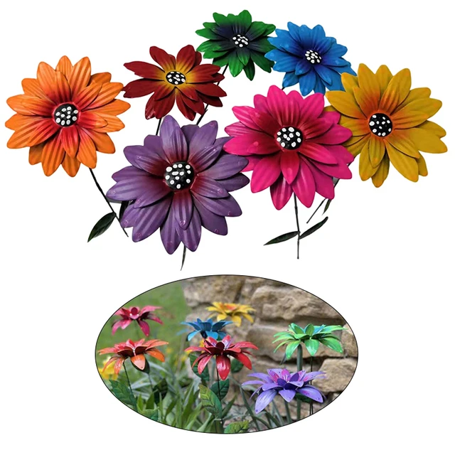 1 Db Fém Virágok Kerti Tét Beltéri Kültéri Kézműves Rozsdafém Vas Udvari Art Gyep Dekoráció 8 Szín