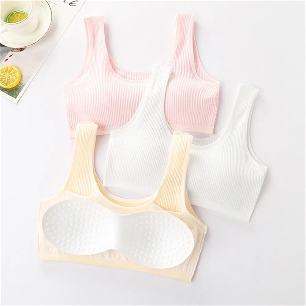 （12-16Y）Baby Bra Soft Youth Sports Bra Girl Training Underwear Solid Color Anti-gaze