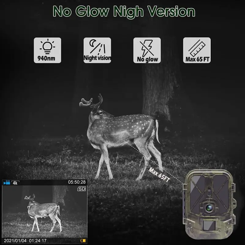 Outdoor Trail Camera 4K/30FPS 30MP WiFi Game Camera 10000mAh Rechargeable Lithium Battery Bluetooth Night Vision App Control