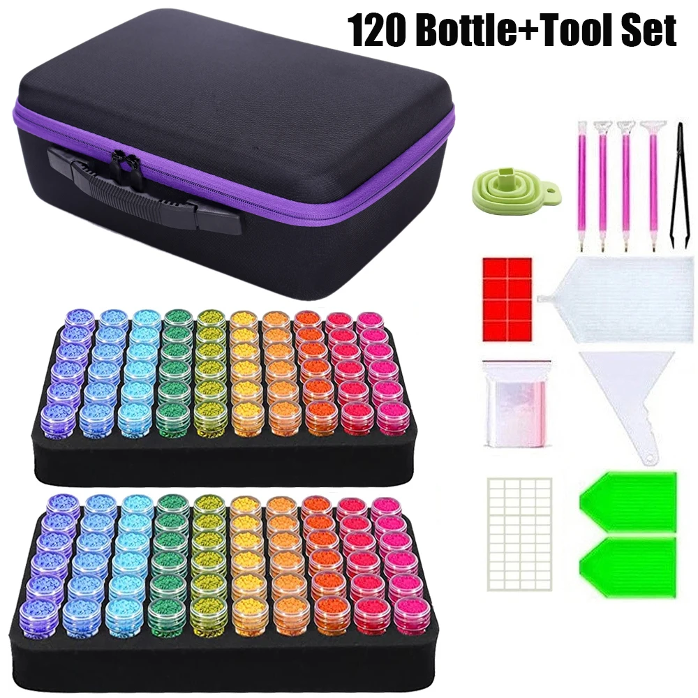 Diamond Painting Storage Boxes, 60/120/30 Slots Bead Storage with 5D Diamond Art Accessories and Tools Kit