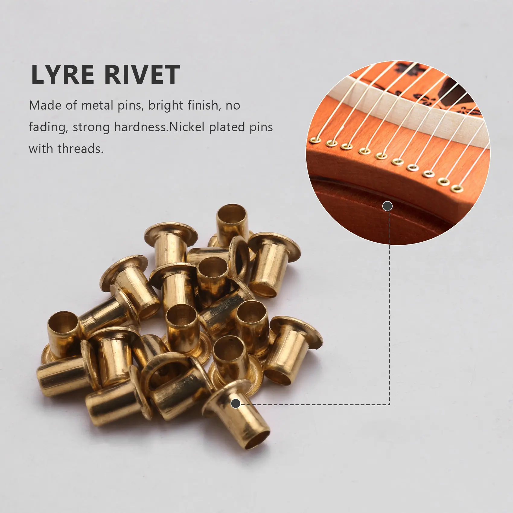 20 Pcs Tuning Pin Nails and 20Pcs Rivets with L-Shape Tuning Wrench for Lyre Harp Small Harp Musical Stringed Instrument lyre harp accessories