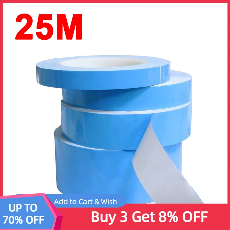 

25M Double Side Thermal Conductive Tape 5-25mm Width Blue Heat Transfer Tape Adhesive Cooling Heatsink for Computer CPU GPU