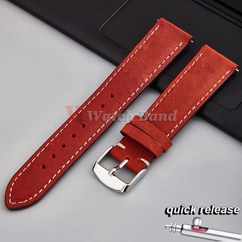 Vintage Brown Genuine Leather Quick Release Watch Strap Replacement