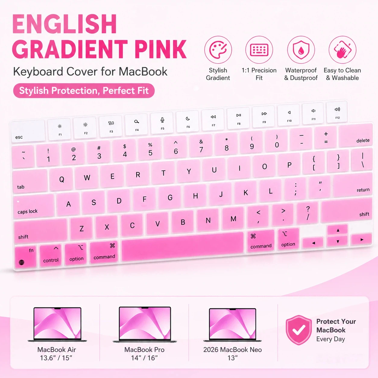 Silicone Keyboard Cover for US Layout MacBook Air and Pro