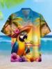 Attractive Parrot Men's Guitar Hawaiian shirts 3D Print Men's Summer Loose Beach Oversize Short-sleeved Top Men's Shirts For boy 2