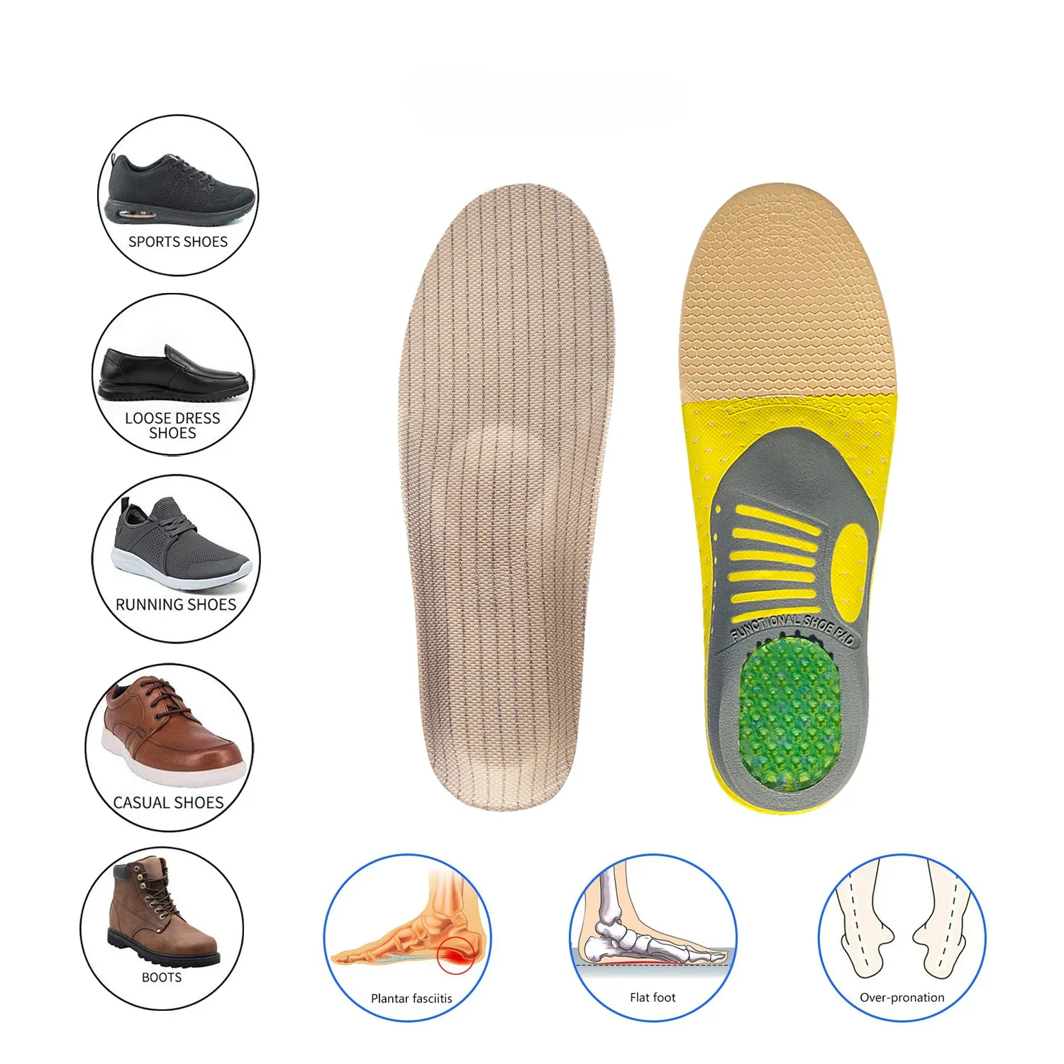 1 Pair Orthopedic Insoles Orthotics Flat Foot Health Sole Pad for Shoes Insert Arch Support Pad Plantar Fasciitis Feet Care Pads