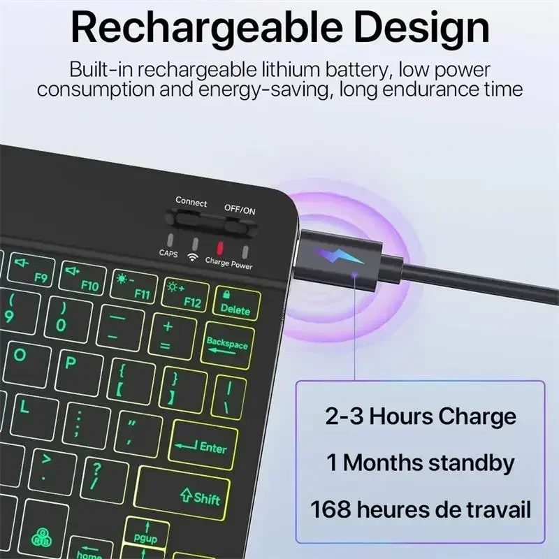 Keyboard For Tablet Android iOS Windows Wireless Mouse Keyboard Bluetooth-compatible Rainbow Backlit For iPad Phone