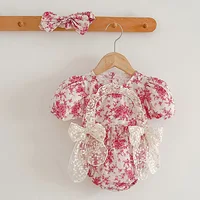 2024 New Summer Toddler Baby Girl Romper Short Sleeved Cotton Floral Printing Newborn Baby Jumpsuit 0-24M Baby Girl Clothing