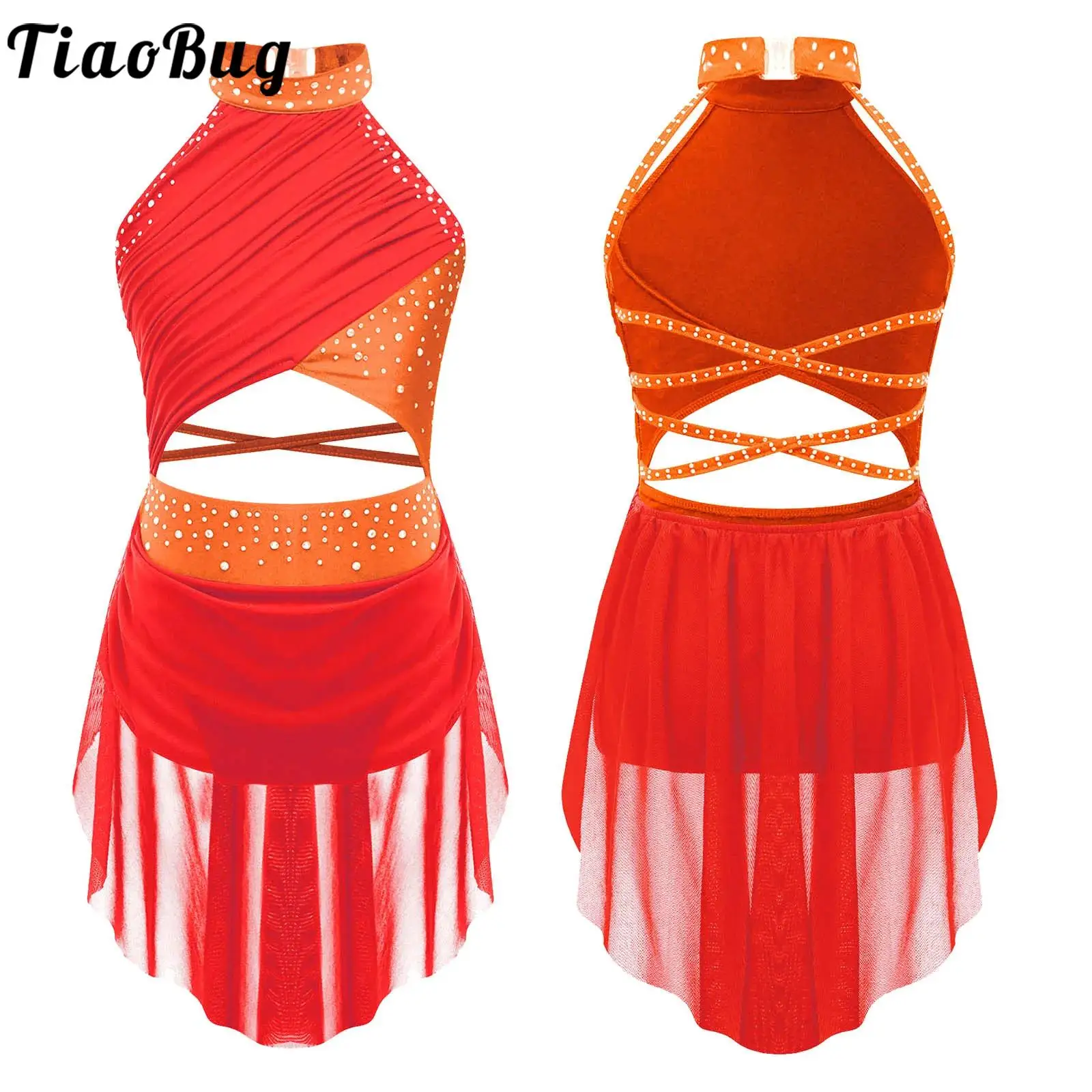 Sleeveless Modern Lyrical Dance Dress For Girls Kids Ballet Tutu Gymnastics Leotard Bodysuit Figure Skating Performance Costume ballet leotard dance leotard tutu skirt