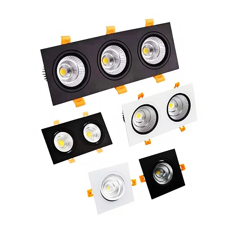 LED spotlights Single and double COB downlights three square grille mall living room bedroom AC85-260V14W 18W24W indoor lighting led downlight recessed ceiling spotlight ceiling lamps