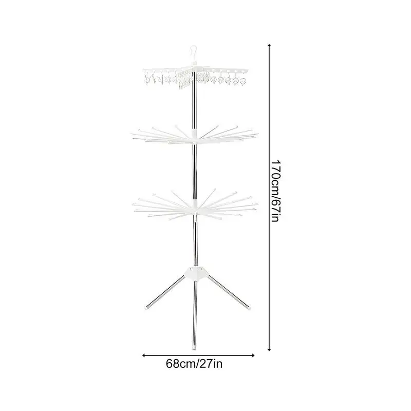 클립이 있는 접이식 건조 랙, 360 회전식 삼각대 에어러, 의류 용이 조립 스틸 랙 스탠드, 수건 양말 속옷