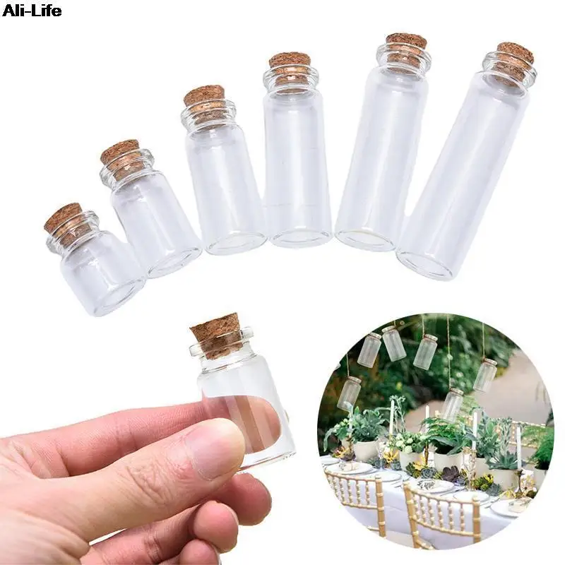 10PCS Mini Tiny  Glass Bottles with Cork Stopper Clear Bottle Vial Wedding Decoration Small Clear Cork Stopper Glass Bottles 2